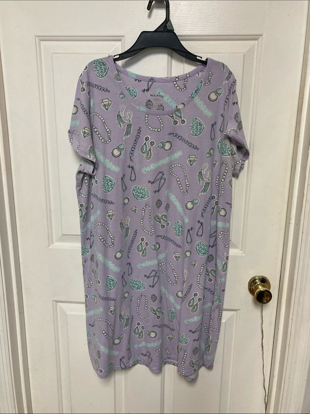 White Stag Lilac Short Sleeve Nightgown with Mint Jewelry Print